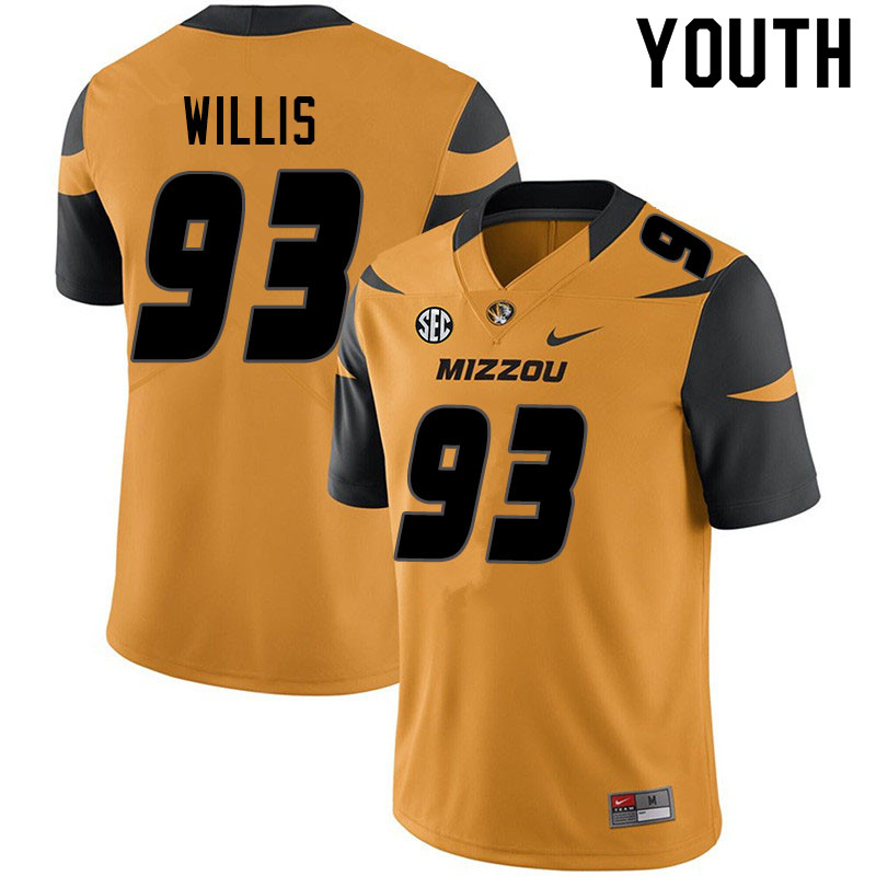 Youth #93 Parker Willis Missouri Tigers College Football Jerseys Sale-Yellow